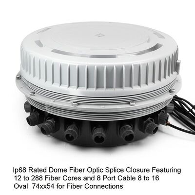 Ip68 Καθορισμός θόλου Φύλακας Οπτικής Κλειδώματος Κλειδώματος με 12 έως 288 πυρήνες ινών και 8 καλώδια θύρας 8 έως 16 Οβάλ 74x54 για συνδέσεις ινών